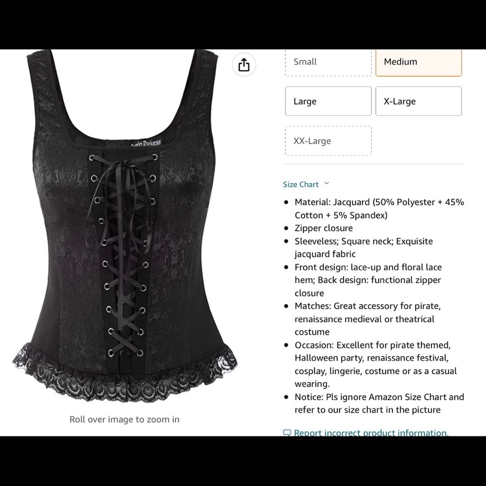 Scarlet Darkness Women Pirate Renaissance Vest Cosplay Costume Peasant Bodice